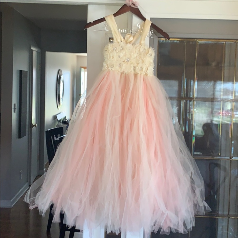 Blush pink and cream flower girl dress.